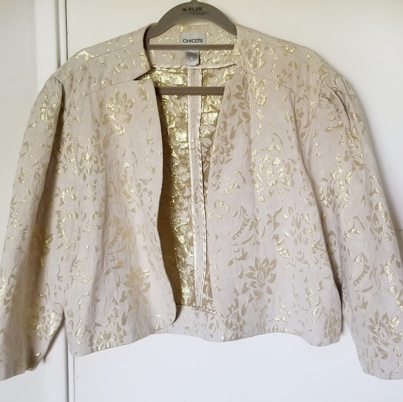 Chico's | Jackets & Coats | Chicos Beige Gold Embroidered Bolero 2 ...